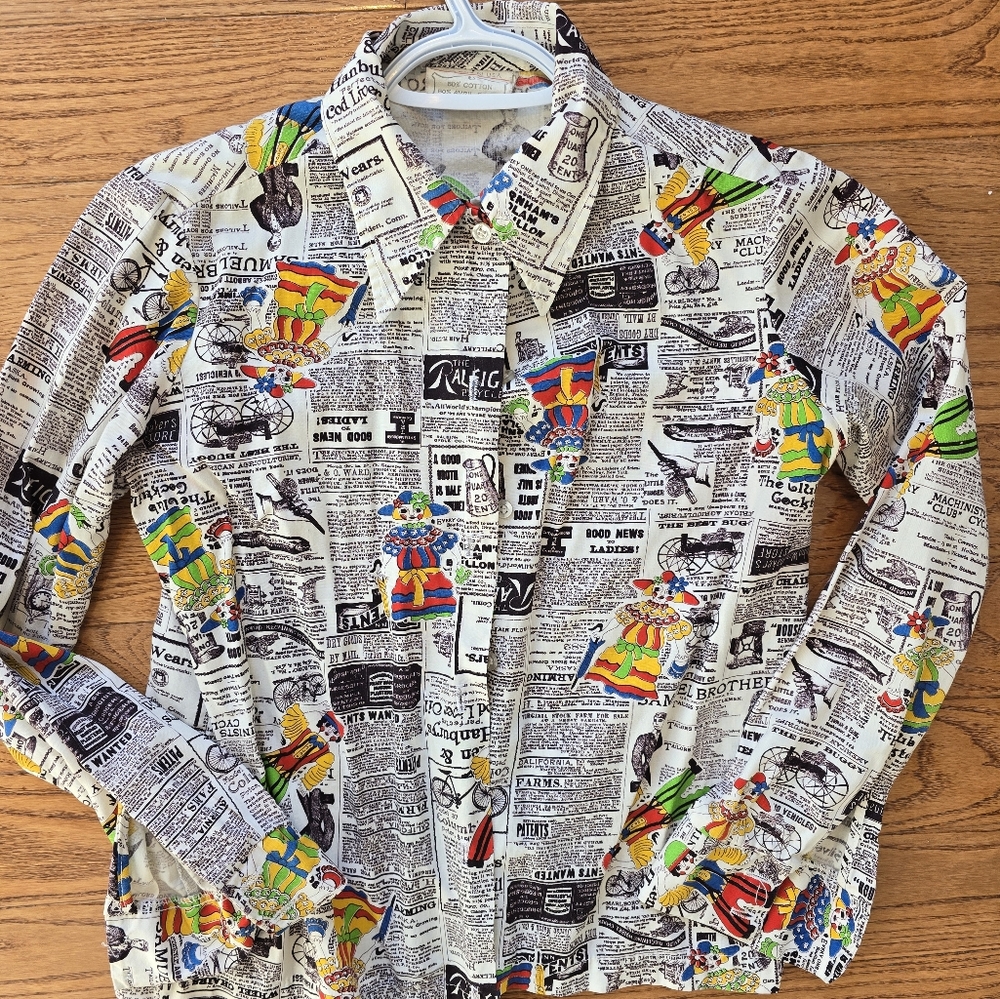 Vintage Rare Newspaper Print Button-Up Shirt